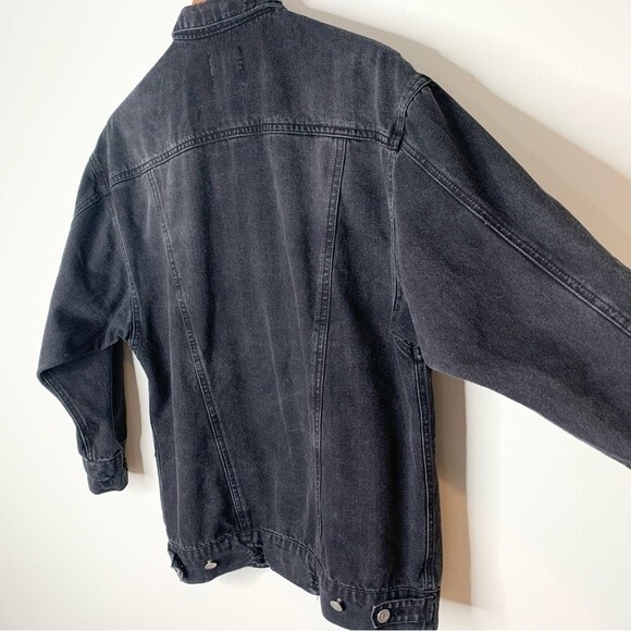 Love Tree Denim Black Oversized Distressed Jean Jacket Small - Picture 8 of 13